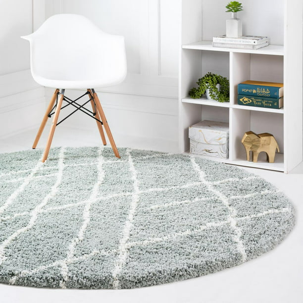 Dining Rooms Rugs.com Soft Touch Shag Collection Round Rug 4 Ft Round Sage Green Shag Rug Perfect for Kitchens 